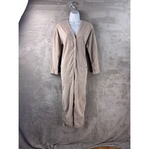 James Perse V Neck Jumpsuit Womens Size 1 Beige Long Sleeve Corduroy Casual